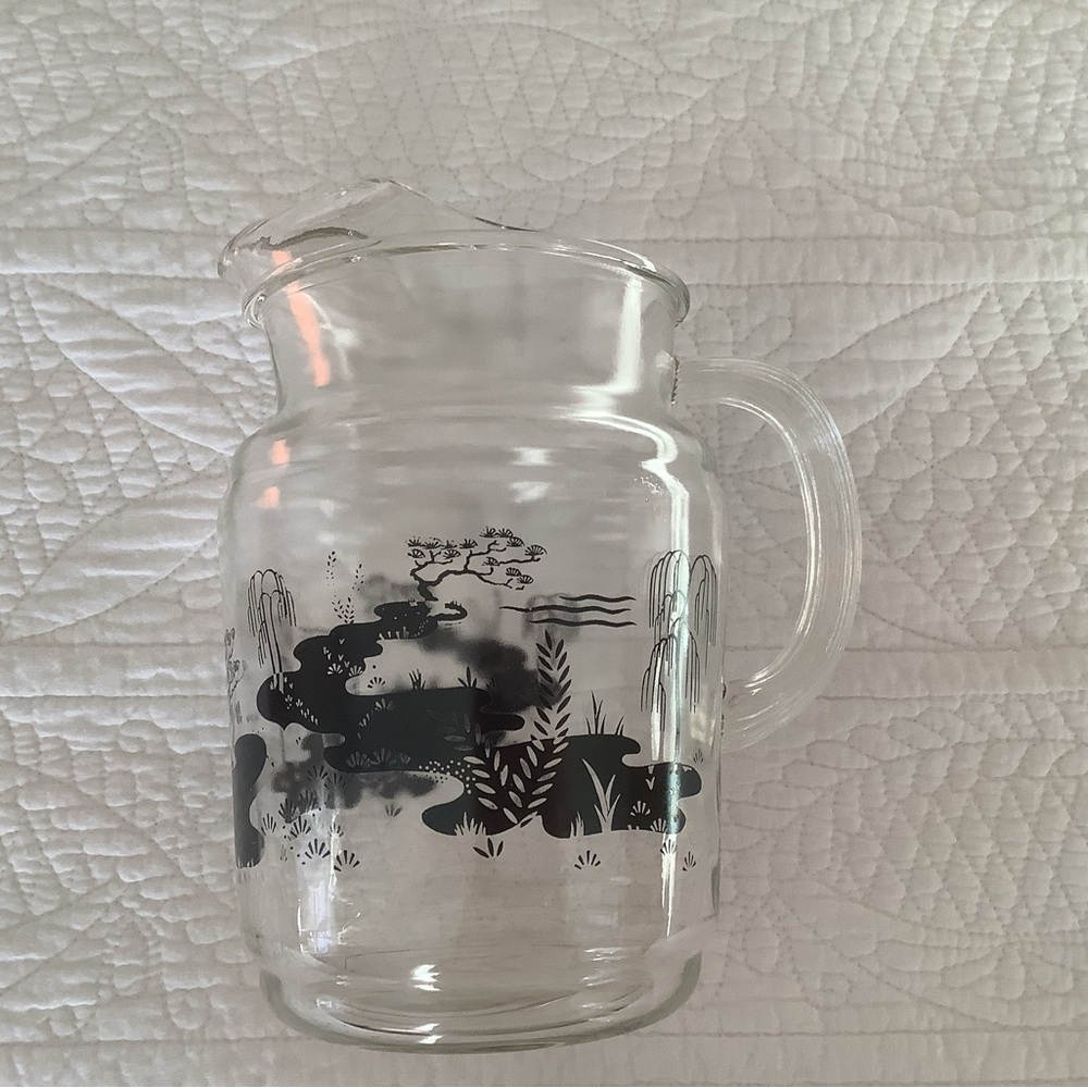 Glass Pitcher with Black Design